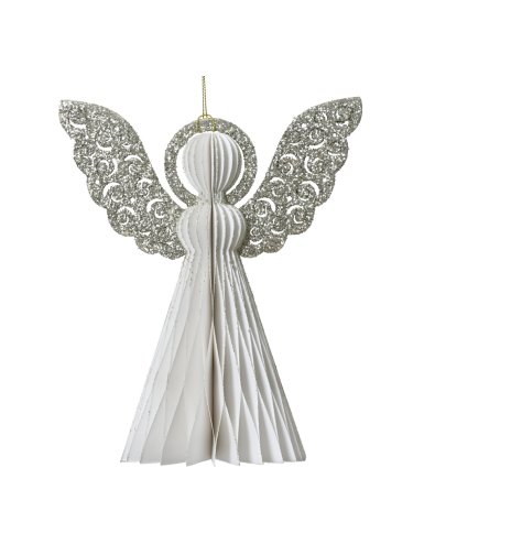 Hanging Angel Tree Deco In Champagne Painted White, 20cm