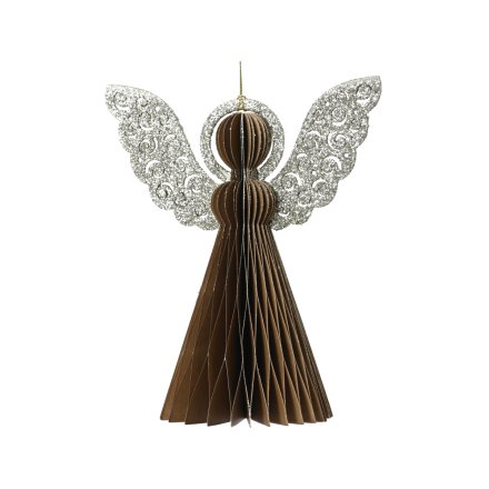 Angel Brown Champagne Painted Edge Paper Deco, 20cm