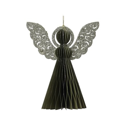 Green Champagne Painted Edge Paper Angel Deco, 20cm