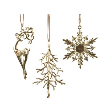3/A Hanging Alloy Tree Decoration in Gold, 9cm