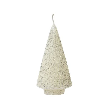 White Festive Tree Candle w/ Glitter