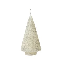 White Xmas Tree Candle w/ Glitter 12.5cm
