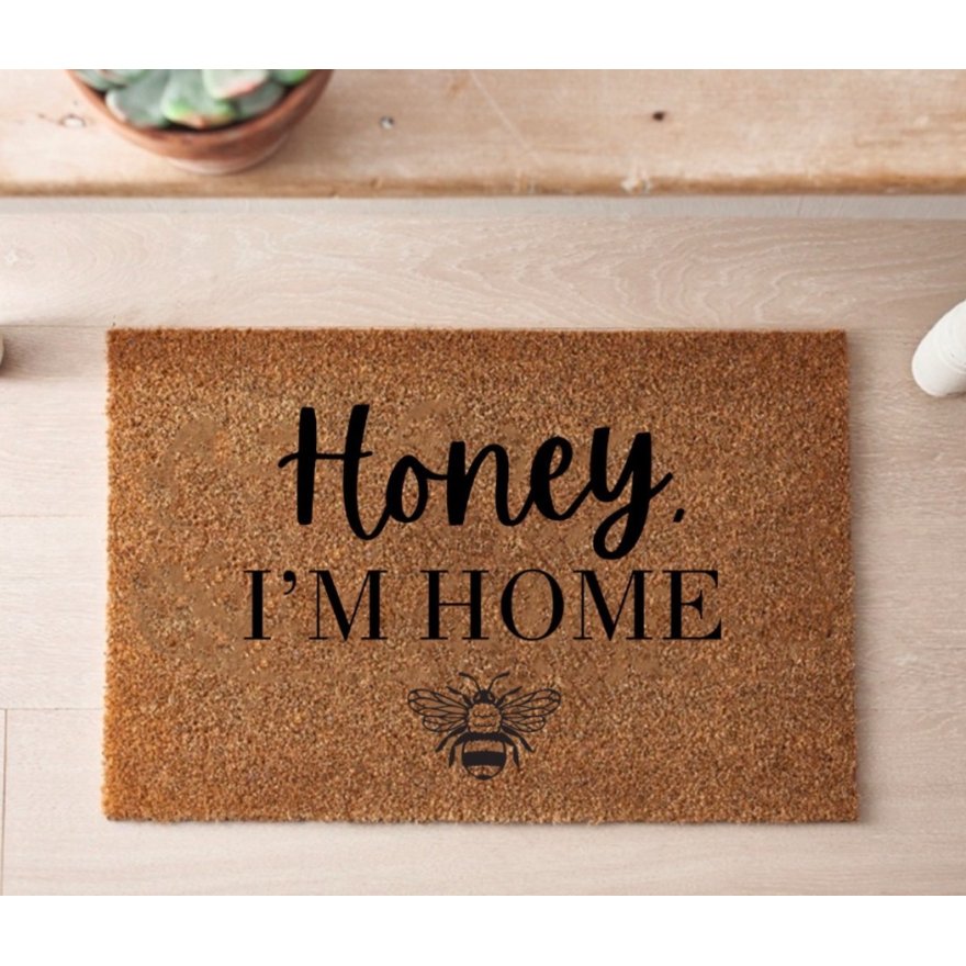 Coir Doormat, Honey I'm Home, 60cm