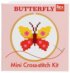 An excellent and educational mini cross-stitch kit featuring butterflies,