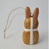 A small hot cross bun hanger in the shape of a bunny.