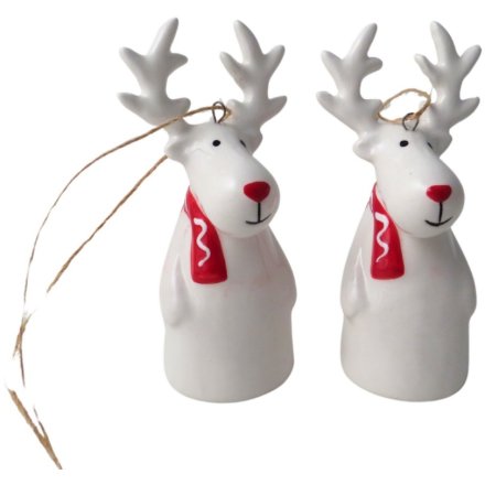 White Reindeer With Scarf Tree Deco, 8.9cm