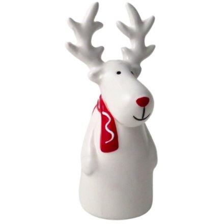 White Reindeer with Scarf Ornament 10.5cm