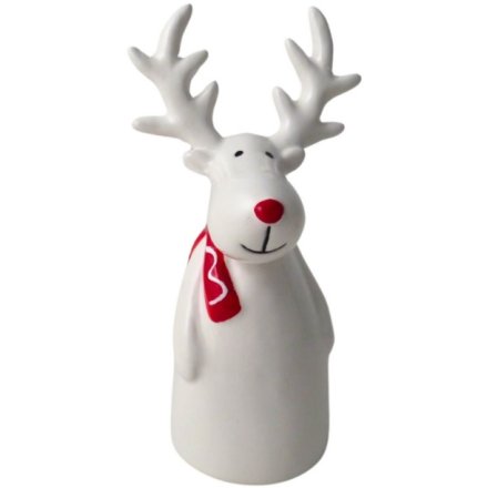 White Reindeer With Scarf Deco, 13cm