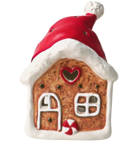 Standing Gingerbread House With Hat T-light, 15.7cm