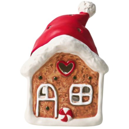 Standing Gingerbread House With Hat T-light, 15.7cm
