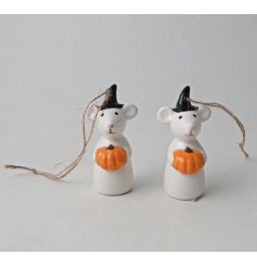 2/A Mouse With Pumpkin Tree Decoration, 6.5cm