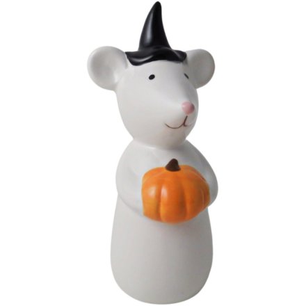 Halloween Mouse With Pumpkin Deco, 8.6cm 