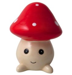 Red Smiley Faced Mushroom Deco, 9.5cm