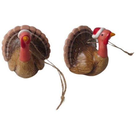 Hanging Turkey with Xmas Hat Deco,  6.5cm