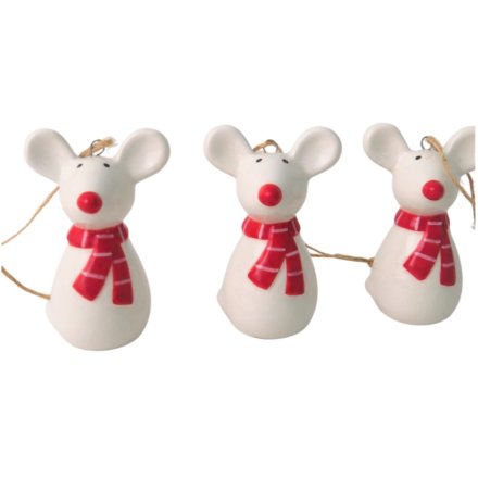 White Mouse with Scarf Decoration, 6cm