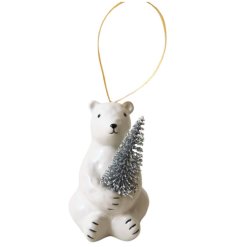 Winter Polar Bear On Hanger, 8.5cm