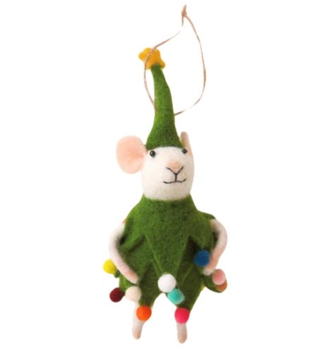 Mouse Dressed As Xmas Tree Decoration, 17cm