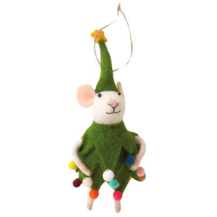 Mouse Dressed As Xmas Tree Decoration, 17cm