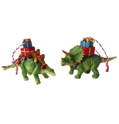 2/A Dinosaur with Presents on Back Tree Decoration, 12cm