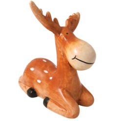 Brown Laying Down Reindeer Ornament, 10cm
