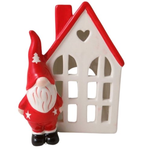 Red & White Santa Candle House, 15cm