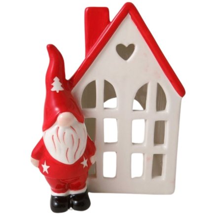 Red & White Santa Candle House, 15cm