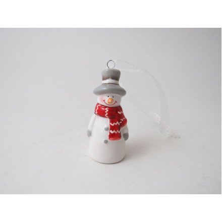 Small Snowman Bell Tree Decoration, 7cm