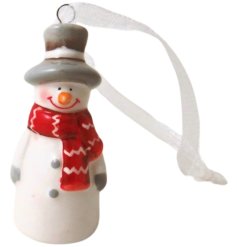 Jingle all the way to Christmas with our charming Snowman Bell tree decoration 