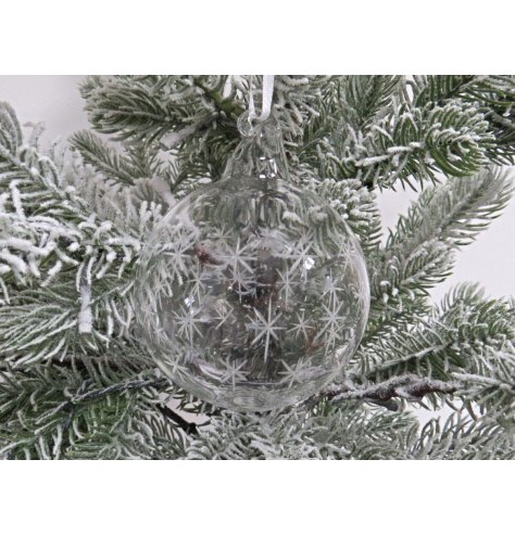 Clear Ball with Star Design Tree Decoration, 6cm