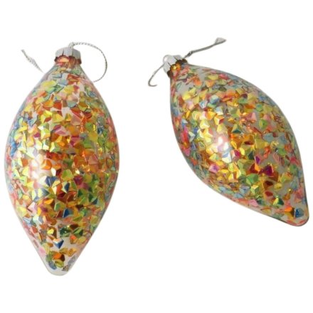 Hanging Multi-Coloured Teardrop Bauble, 8cm 