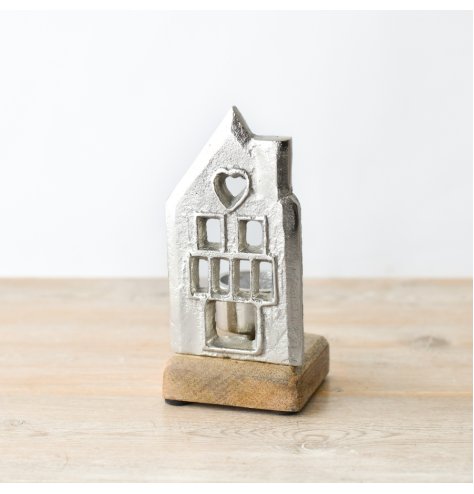 Small Candle Holder - Silver House, 15cm