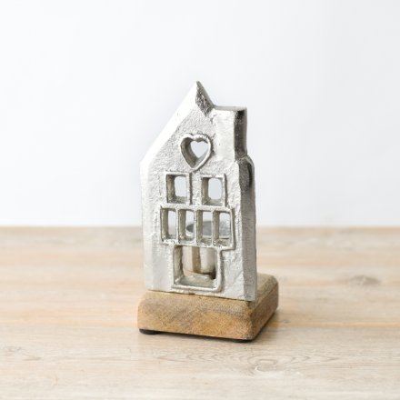 Silver Candle Holder House, 15cm