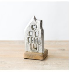 Silver Candle Holder House, 15cm