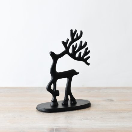 25cm Black Reindeer Figure on Base 