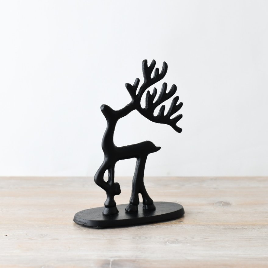 Mounted Black Reindeer Figurine, 25cm