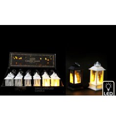 Small Black & White LED Candle Lantern, 9cm