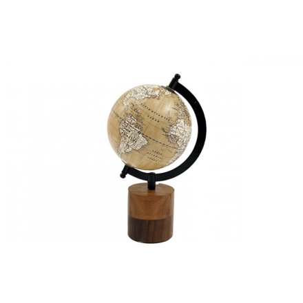 Globe On Wooden Stand, 24cm