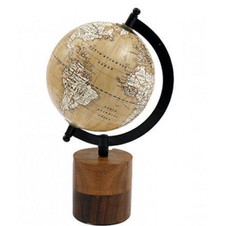 Globe On Wooden Stand, 24cm