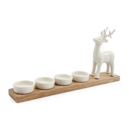 Christmas Deer Tea light Holder, 34cm White Ceramic