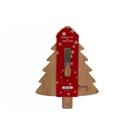 Christmas Tree Tray & Cheese Knife, 39cm