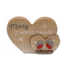 A cute Christmas plaque with scripted text and 2 painted red robins.