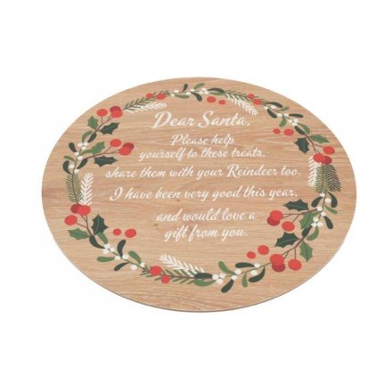  Santa Treat Plate with Etched Holly design, 38cm
