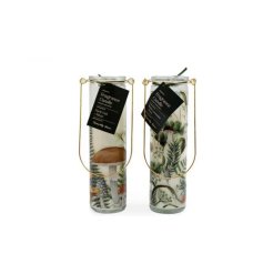 This fantastical woodland tube features a playful toadstools scene tube candle comes in a lovely dark oak moss 