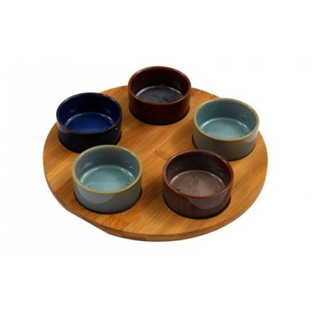 S/5 Tapas Dishes with Bamboo Serving Tray, 24cm