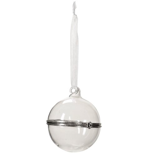 Xmas White Glass Bauble Deco, 8cm