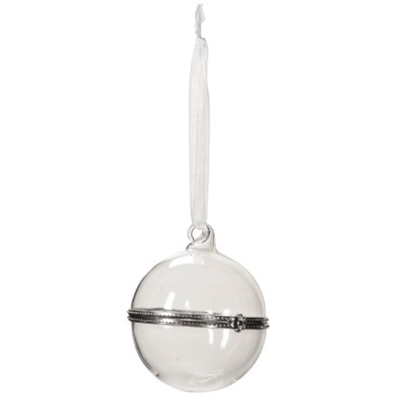 Hanging White Glass Bauble Deco, 8cm