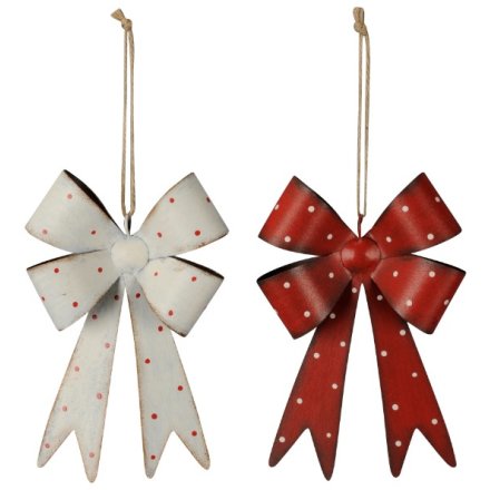 2/A Red & White Metal Bow Hanger 25cm