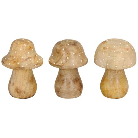 3/A Wooden Mushroom Ornament, 10cm