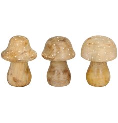 3/A Standing Wooden Mushroom Deco, 10cm