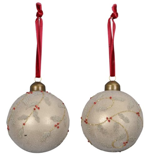 2/A Silver & Red Holly Hanging Bauble, 8cm